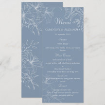 Dusty Blue White Lily Floral Wedding Menu Template