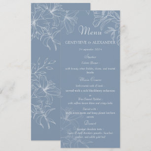 Dusty Blue White Lily Floral Wedding Menu Template