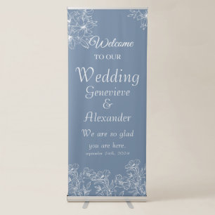 Dusty Blue White Lily Roll Up Wedding Welcome Sign