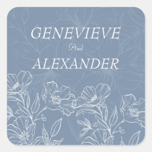 Dusty Blue White Lily Wedding Favour Sticker Label