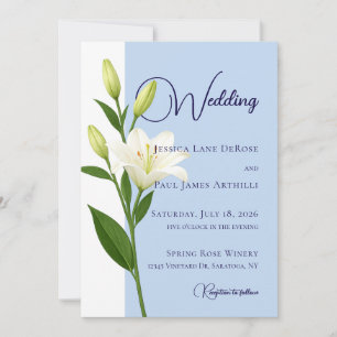 Dusty Blue White Lily Wedding Invitation