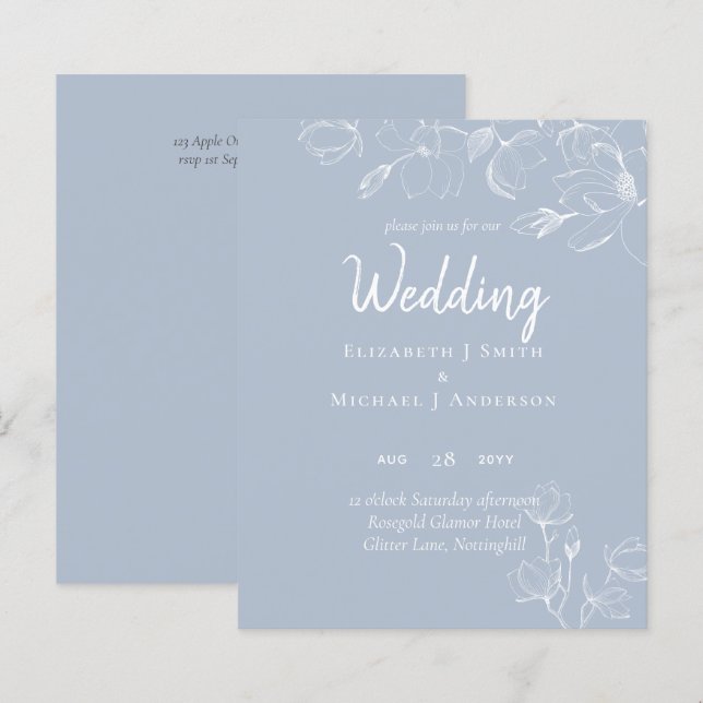 Dusty Blue White Magnolias Wedding (Front/Back)