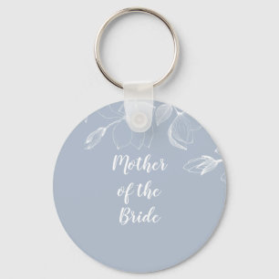 Dusty Blue White Magnolias Wedding Key Ring