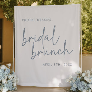 Dusty Blue & White Minimal Bridal Brunch Backdrop Tapestry