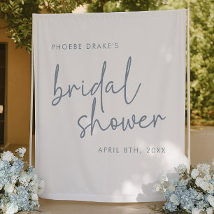 Dusty Blue & White Minimal Bridal Shower Backdrop Tapestry