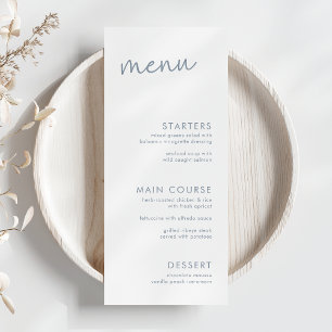 Dusty Blue & White Minimalist Script Bridal Shower Menu