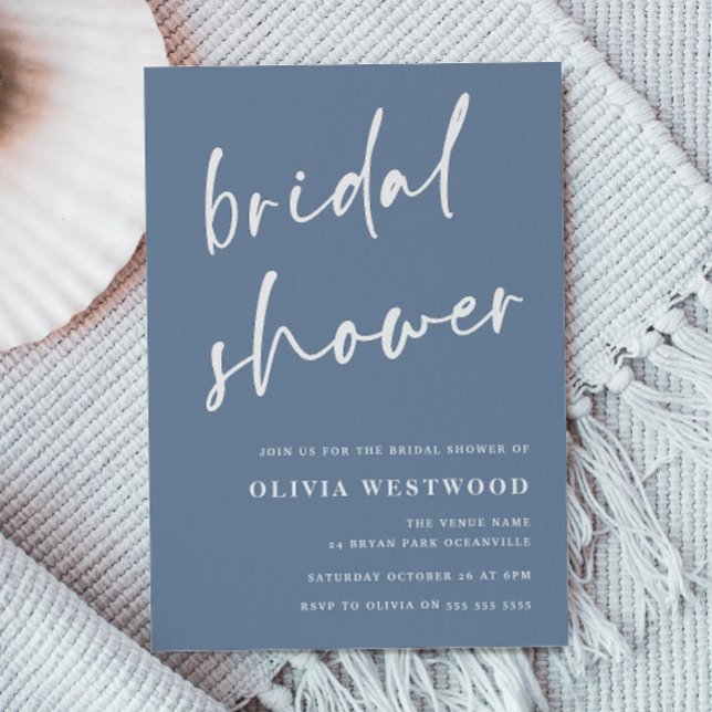 Dusty Blue & White Modern Bridal Shower Invitation (Creator Uploaded)