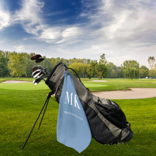 Dusty blue white monogram name initials  golf towel