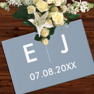 Dusty Blue & White Monogram Wedding Guest Book