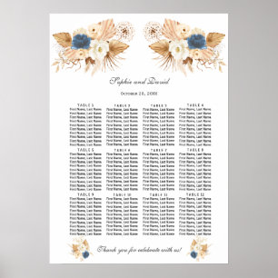Dusty Blue White Peach Roses Wedding Seating Chart