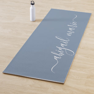 Dusty Blue & White Personalised Script Reversible Yoga Mat