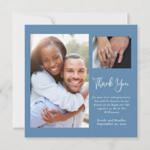 Dusty Blue White Photo Minimal Thank You Card
