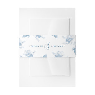 Dusty Blue White Roses Minimalist Wedding  Invitation Belly Band
