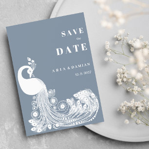 Dusty blue white royal peacock chic Save the Date Invitation