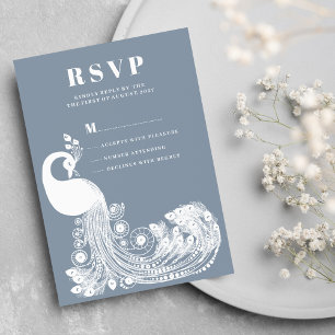 Dusty blue white royal peacock elegant RSVP Invitation