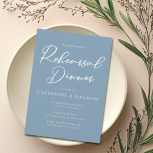 Dusty Blue White Script Coastal Rehearsal Dinner Invitation