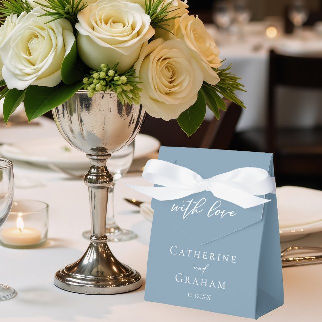 Dusty Blue White Script Custom Wedding Favour Box (Creator Uploaded)