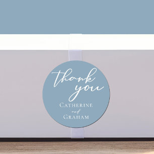 Dusty Blue White Script Personalised Wedding Classic Round Sticker