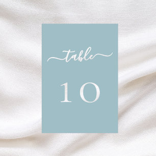 Dusty blue white script wedding table number