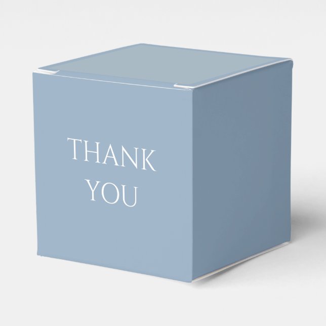 Dusty Blue & White Script Wedding Thank You Favour Box (Front Side)