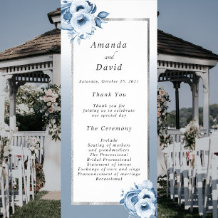 Dusty blue white silver floral wedding program rack card