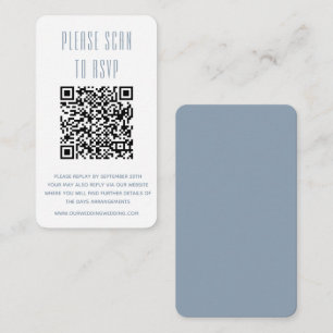 Dusty Blue & White Simple RSVP with QR code  Enclosure Card