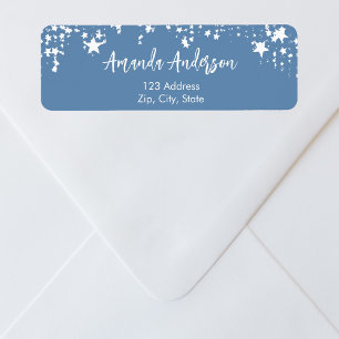 Dusty blue white stars return address