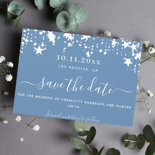 Dusty blue white stars wedding save the date