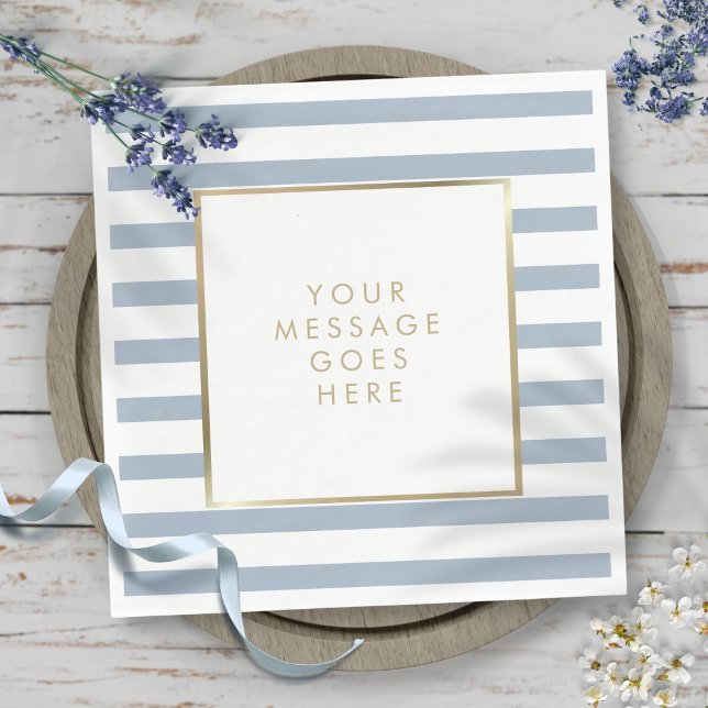 Dusty Blue White Stripe Faux Gold Foil Napkin (Dusty Blue White Stripe Faux Gold Foil Napkins)