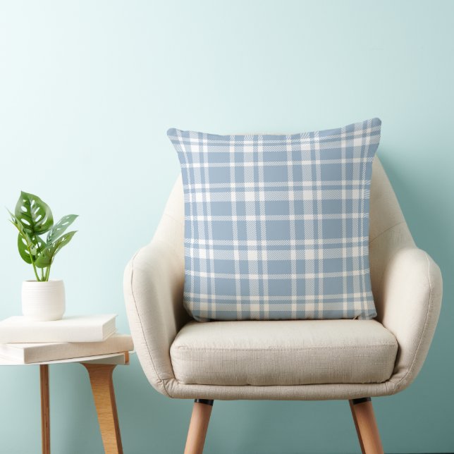 Dusty Blue White Tartan Plaid Pattern Cushion (Chair)