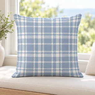 Dusty Blue White Tartan Plaid Pattern Cushion