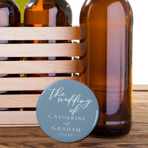 Dusty Blue White Typography Coastal Wedding Bottle Opener