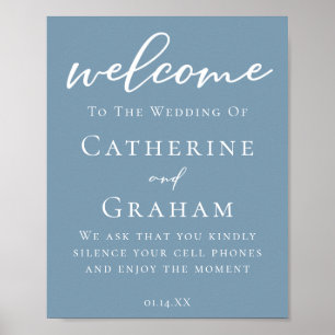 Dusty Blue White Typography Coastal Wedding Poster
