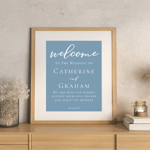 Dusty Blue White Typography Coastal Wedding Poster