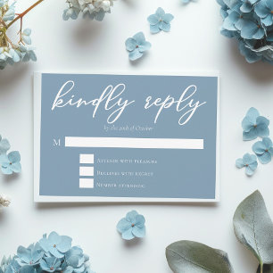 Dusty Blue White Typography Coastal Wedding RSVP Card