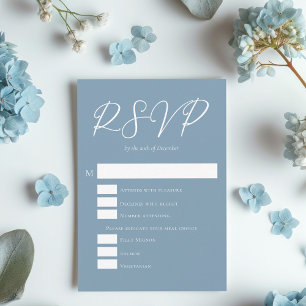 Dusty Blue White Typography Coastal Wedding RSVP Card