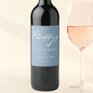 Dusty Blue White Typography Coastal Wedding Wine Label