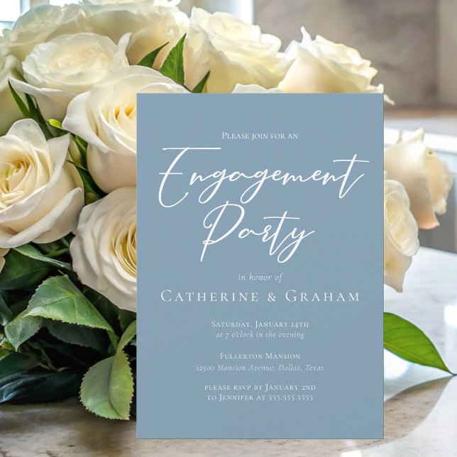 Dusty Blue White Typography Engagement Party  Invitation (Creator Uploaded)