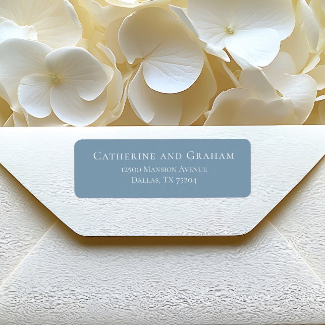 Dusty Blue White Typography Wedding Return Address (Creator Uploaded)