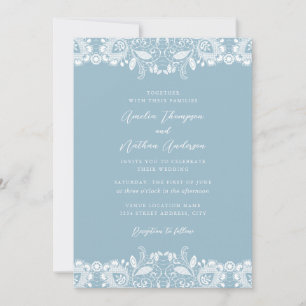 Dusty Blue White Vintage Lace Wedding Invitation