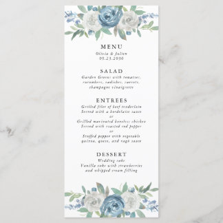 Dusty Blue & White Wedding Menu