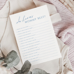 Dusty Blue Who Knows Mummy Baby Shower Game Card