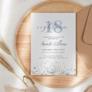 Dusty Blue Wildflower 18th Birthday Invitation