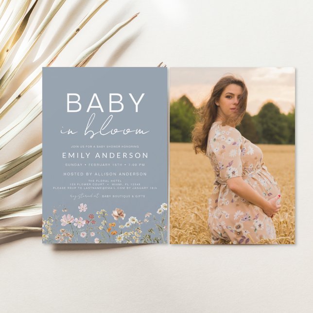 Dusty Blue Wildflower Baby in Bloom Baby Shower Flyer (Creator Uploaded)