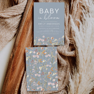 Dusty Blue Wildflower Baby in Bloom Baby Shower Invitation