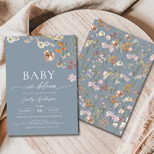 Dusty Blue Wildflower Baby in Bloom Baby Shower Invitation