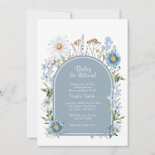 Dusty Blue Wildflower Baby In Bloom Baby Shower  Invitation