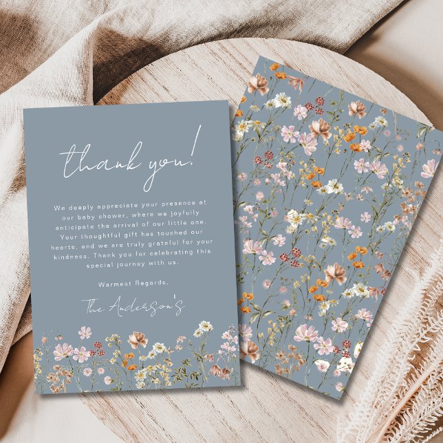 Dusty Blue Wildflower Baby in Bloom Baby Shower Thank You Card (Creator Uploaded)