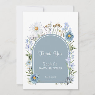 Dusty Blue Wildflower Baby In Bloom Baby Shower  Thank You Card