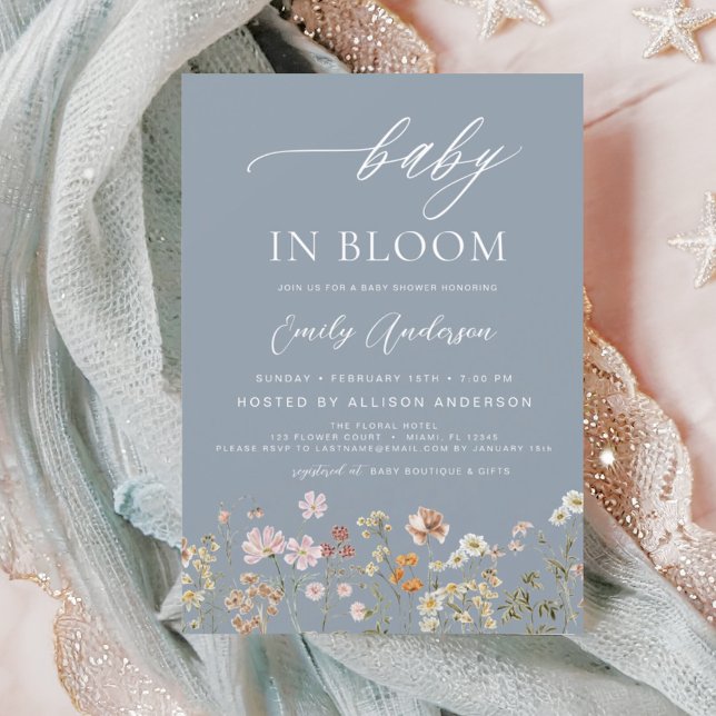 Dusty Blue Wildflower Baby in Bloom Invitation (Creator Uploaded)